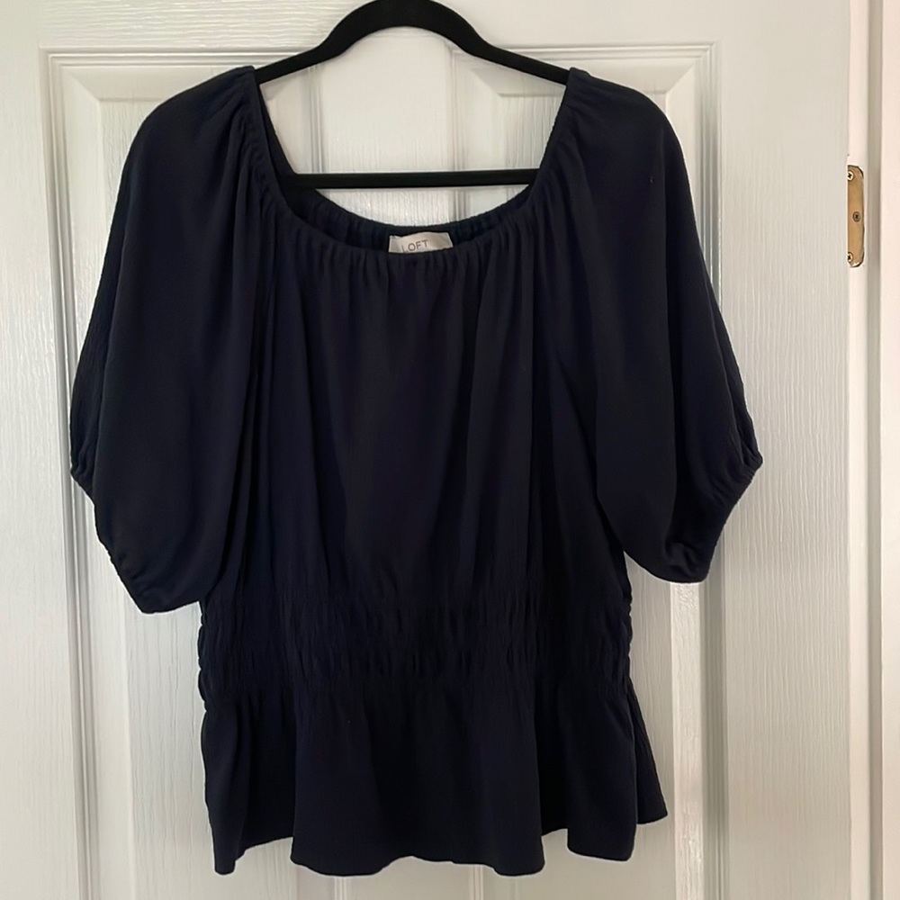 LOFT never been worn navy scoop neck smocked waist top XL